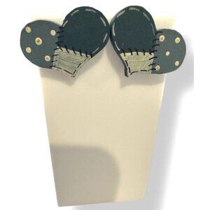 Handmade Navy Blue Wooden Earrings White Accents & Polka Dot Womens Jewelry